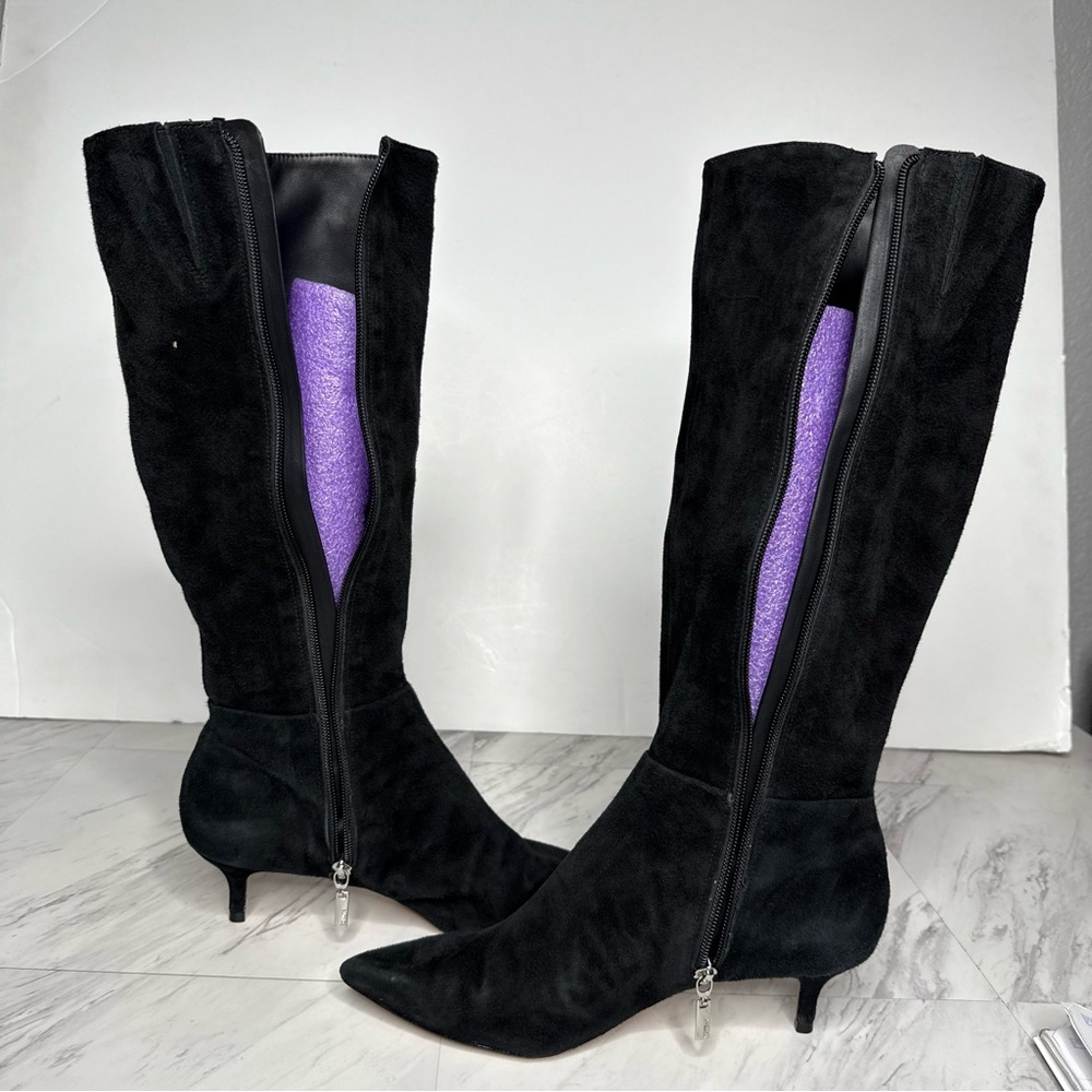 Schutz Pointy Toe Black Suede Kitten Heel Tall Boot 8 1/2 B - Picture 8 of 15